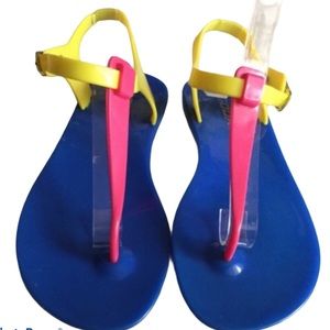 SODA Sandals Thong jelly Blue Yellow Pink size 4 Big Girl